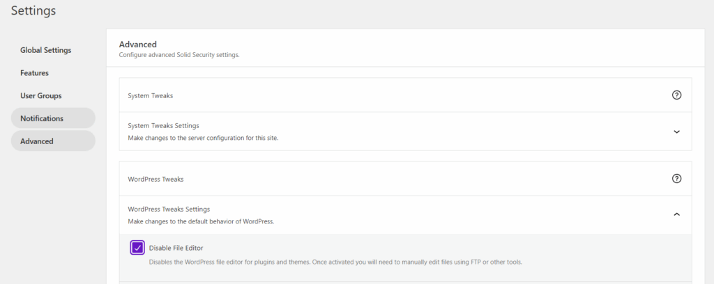 Disable File Editing Solid Security